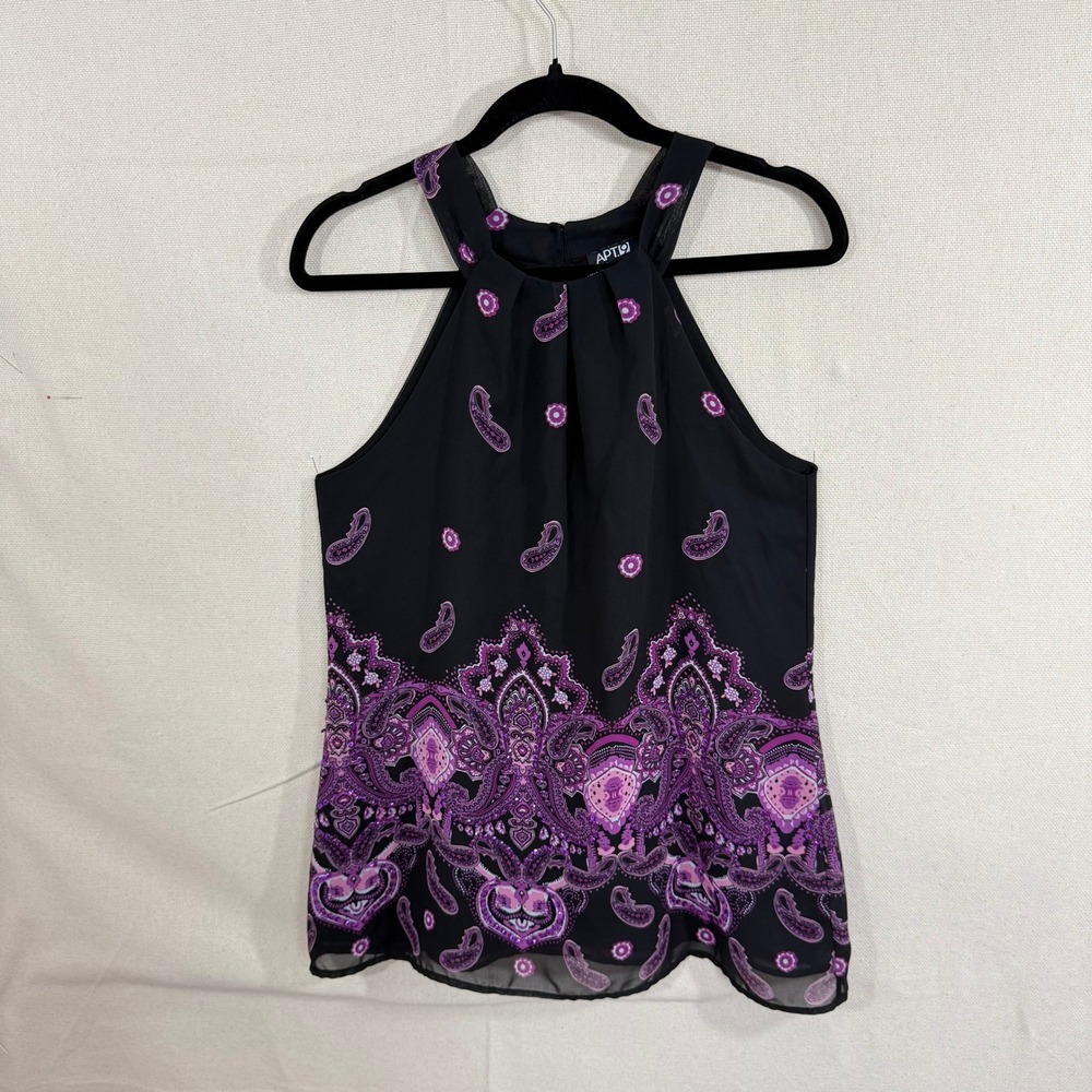 Apt 9 Womens Purple Paisley Sequin‎ Halter Top Black Size S Chiffon Blouse